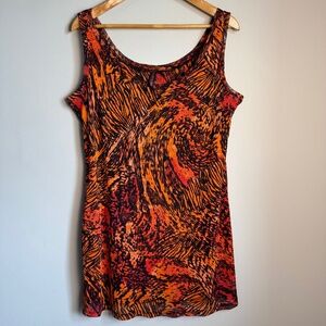 Womens Sleeveless Abstract Print Tank Top Orange Size XL Art Fire Fairy Festival